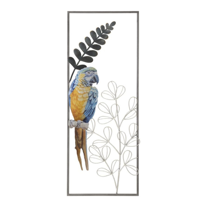 Décoration murale design original Perroquet & Feuilles Métal Gris Multicolore Parrot H 74 cm 
