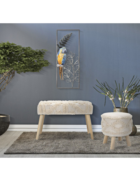 Décoration murale design original Perroquet & Feuilles Métal Gris Multicolore Parrot H 74 cm 