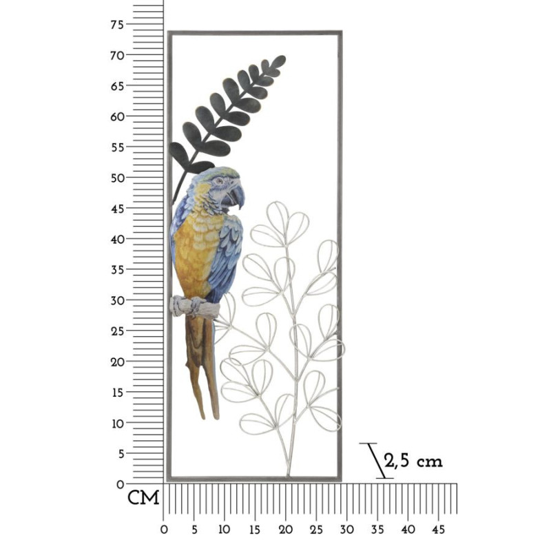 Décoration murale design original Perroquet & Feuilles Métal Gris Multicolore Parrot H 74 cm 