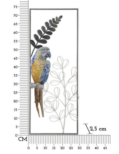 Décoration murale design original Perroquet & Feuilles Métal Gris Multicolore Parrot H 74 cm 