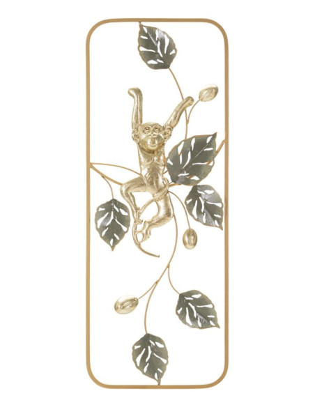 Décoration murale design original Singe & Feuilles Métal Doré Vert Monkey H 74 cm 