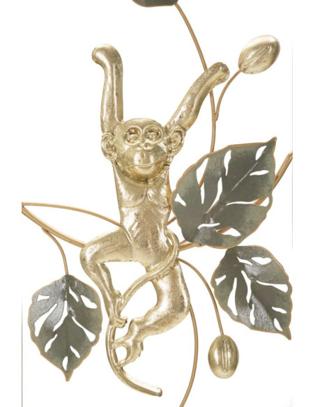 Décoration murale design original Singe & Feuilles Métal Doré Vert Monkey H 74 cm 