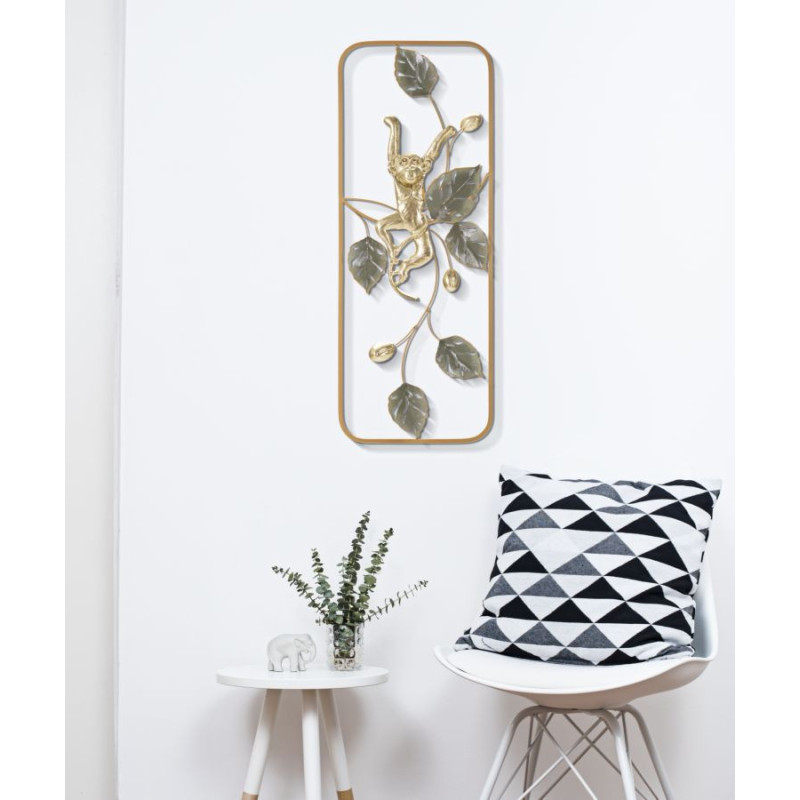 Décoration murale design original Singe & Feuilles Métal Doré Vert Monkey H 74 cm 