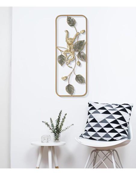 Décoration murale design original Singe & Feuilles Métal Doré Vert Monkey H 74 cm 