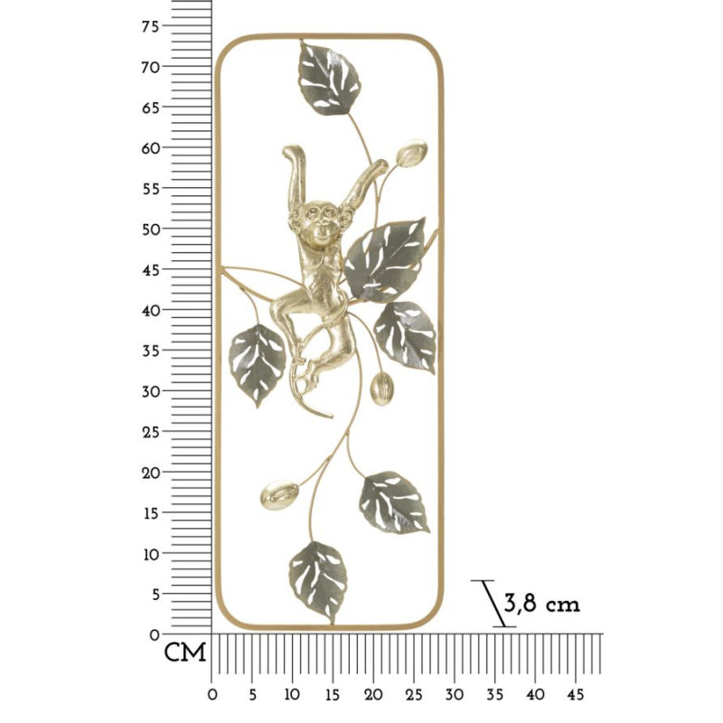 Décoration murale design original Singe & Feuilles Métal Doré Vert Monkey H 74 cm 