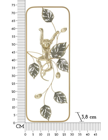 Décoration murale design original Singe & Feuilles Métal Doré Vert Monkey H 74 cm 