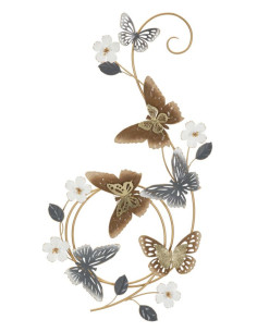 Décoration murale design Papillons & Fleurs Métal Doré Marron Blanc Gris Delis H 87 cm 