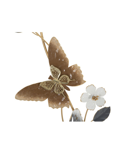 Décoration murale design Papillons & Fleurs Métal Doré Marron Blanc Gris Delis H 87 cm 