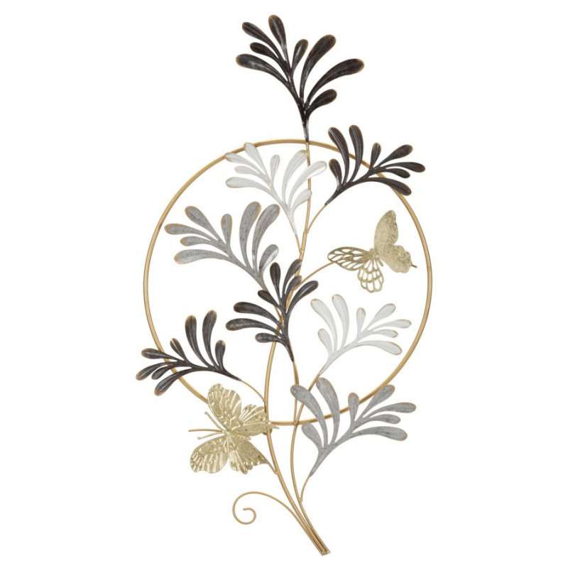 Décoration murale design bohème Papillons & Feuilles Métal Doré Beige Marron Lixy H 92 cm 