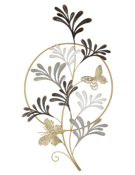 Décoration murale design bohème Papillons & Feuilles Métal Doré Beige Marron Lixy H 92 cm 