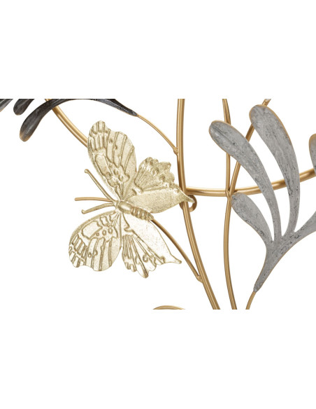 Décoration murale design bohème Papillons & Feuilles Métal Doré Beige Marron Lixy H 92 cm 
