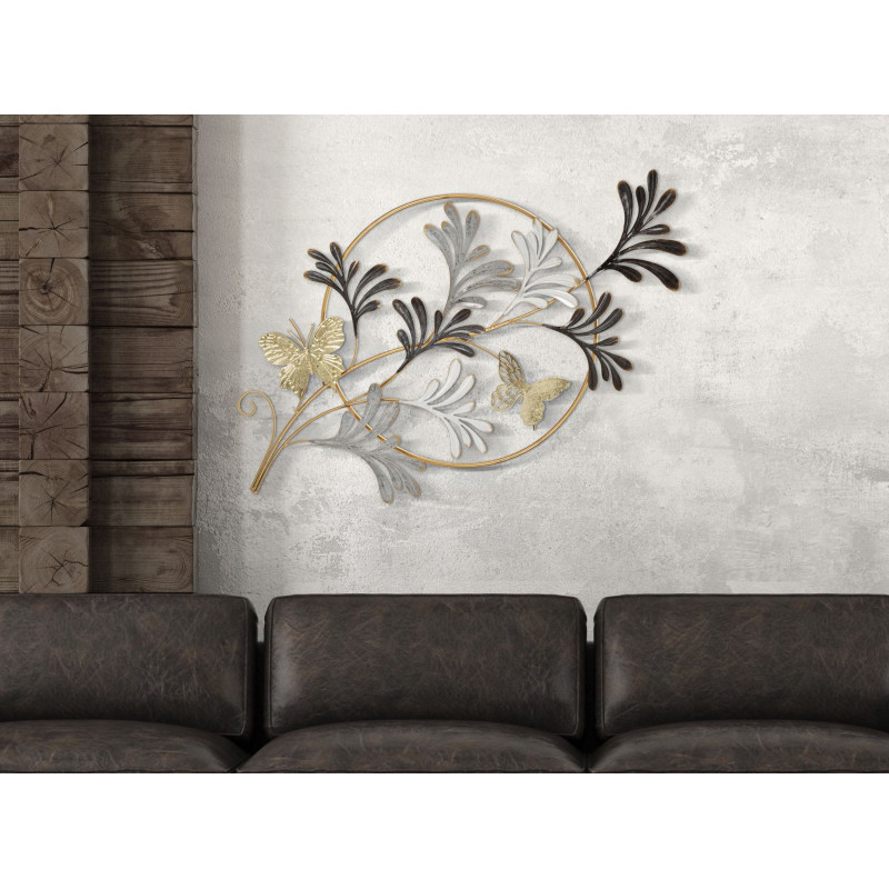 Décoration murale design bohème Papillons & Feuilles Métal Doré Beige Marron Lixy H 92 cm 