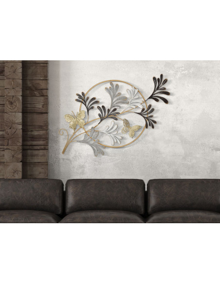 Décoration murale design bohème Papillons & Feuilles Métal Doré Beige Marron Lixy H 92 cm 