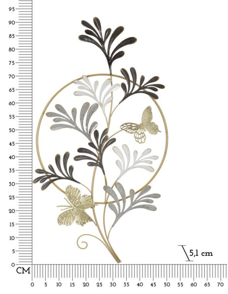 Décoration murale design bohème Papillons & Feuilles Métal Doré Beige Marron Lixy H 92 cm 