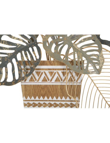 Décoration murale design bohème Pot de fleurs Métal Gris Beige Doré Bois MDF Vaso H 62 cm 