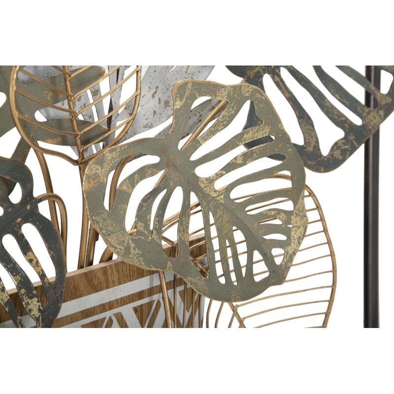 Décoration murale design bohème Pot de fleurs Métal Gris Beige Doré Bois MDF Vaso H 62 cm 