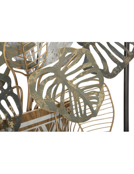 Décoration murale design bohème Pot de fleurs Métal Gris Beige Doré Bois MDF Vaso H 62 cm 