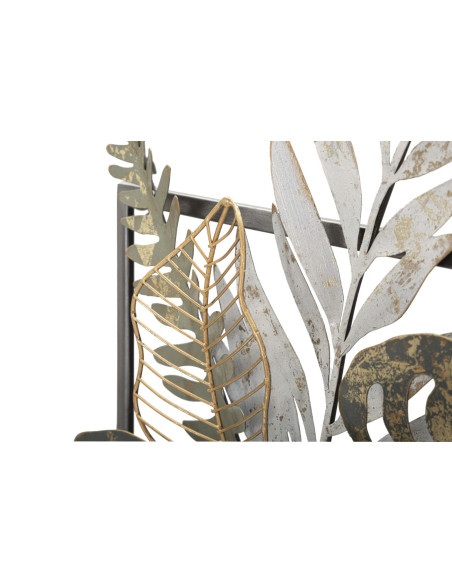 Décoration murale design bohème Pot de fleurs Métal Gris Beige Doré Bois MDF Vaso H 62 cm 