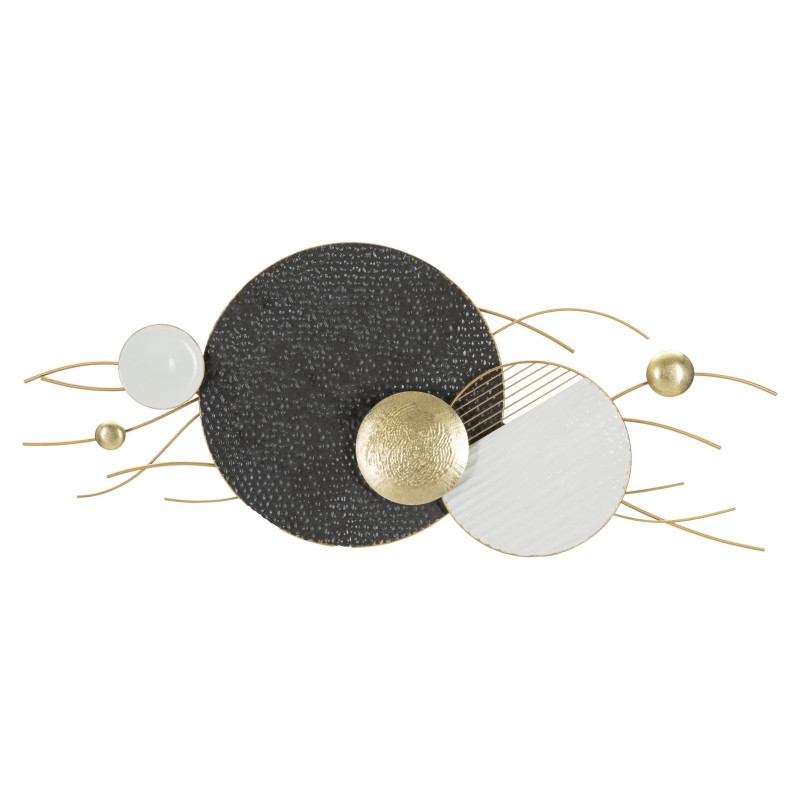 Grande Décoration murale design abstrait Métal Doré Blanc Noir Boly 129 cm 