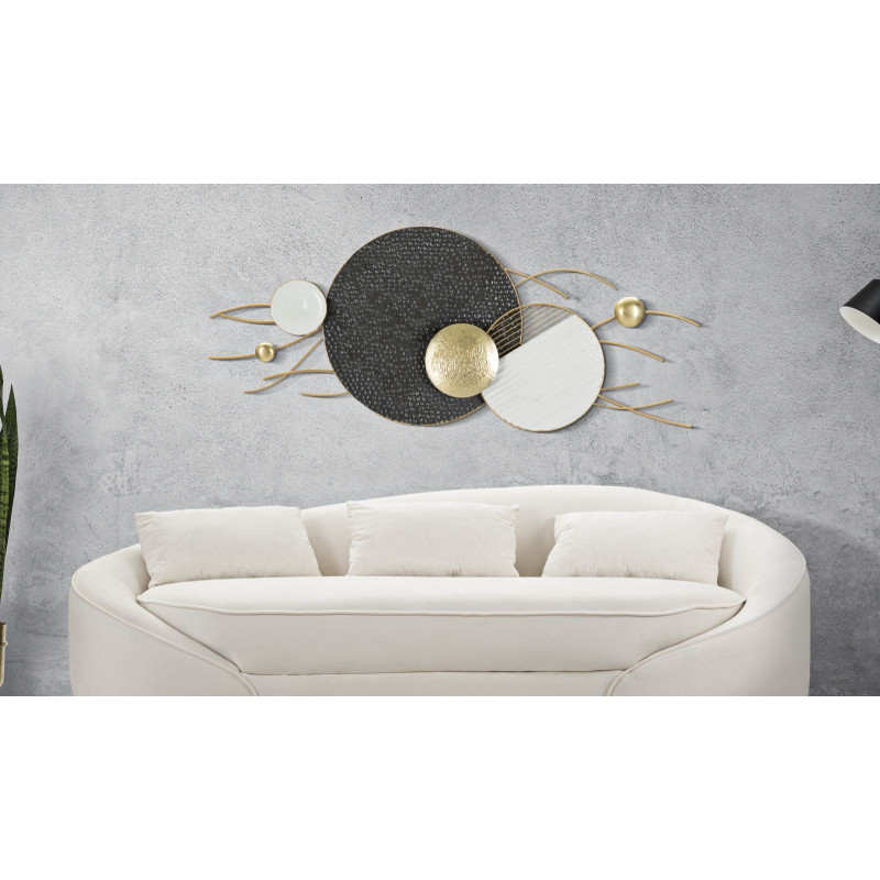 Grande Décoration murale design abstrait Métal Doré Blanc Noir Boly 129 cm 
