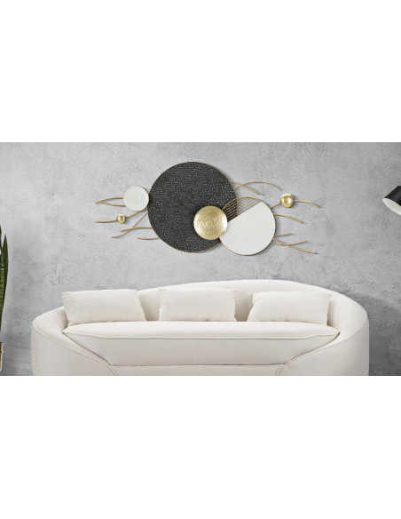 Grande Décoration murale design abstrait Métal Doré Blanc Noir Boly 129 cm 