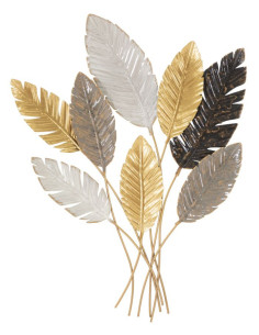 Grande Décoration murale design Feuilles tropicales Métal Doré Blanc cassé Marron Palmy H 93 cm 