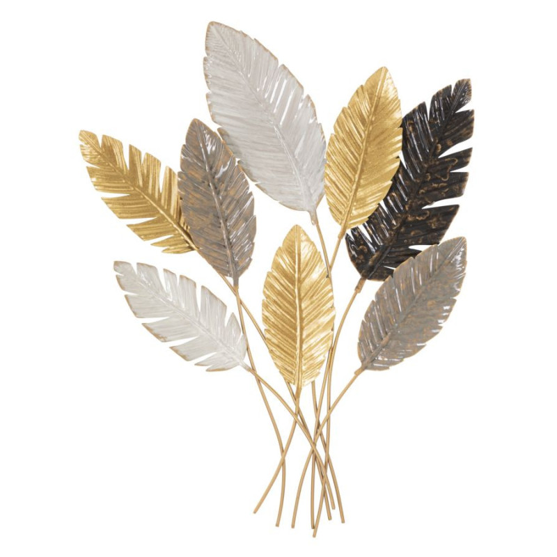 Grande Décoration murale design Feuilles tropicales Métal Doré Blanc cassé Marron Palmy H 93 cm 