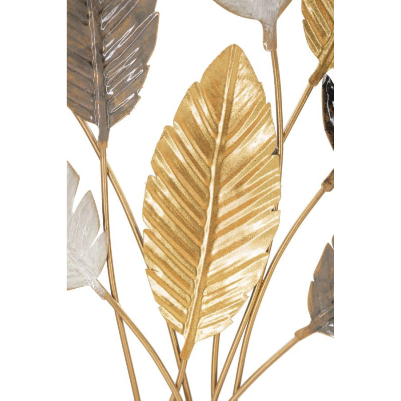 Grande Décoration murale design Feuilles tropicales Métal Doré Blanc cassé Marron Palmy H 93 cm 