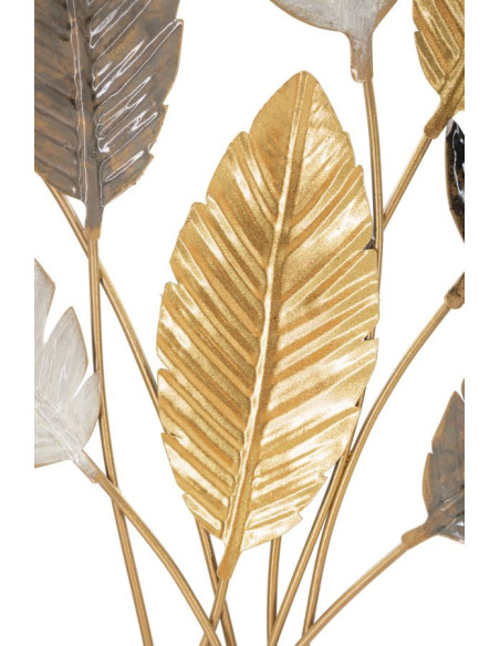 Grande Décoration murale design Feuilles tropicales Métal Doré Blanc cassé Marron Palmy H 93 cm 