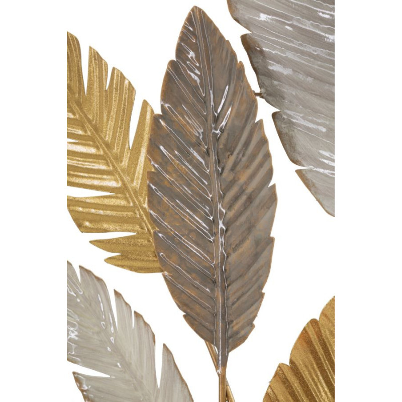 Grande Décoration murale design Feuilles tropicales Métal Doré Blanc cassé Marron Palmy H 93 cm 