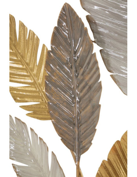 Grande Décoration murale design Feuilles tropicales Métal Doré Blanc cassé Marron Palmy H 93 cm 