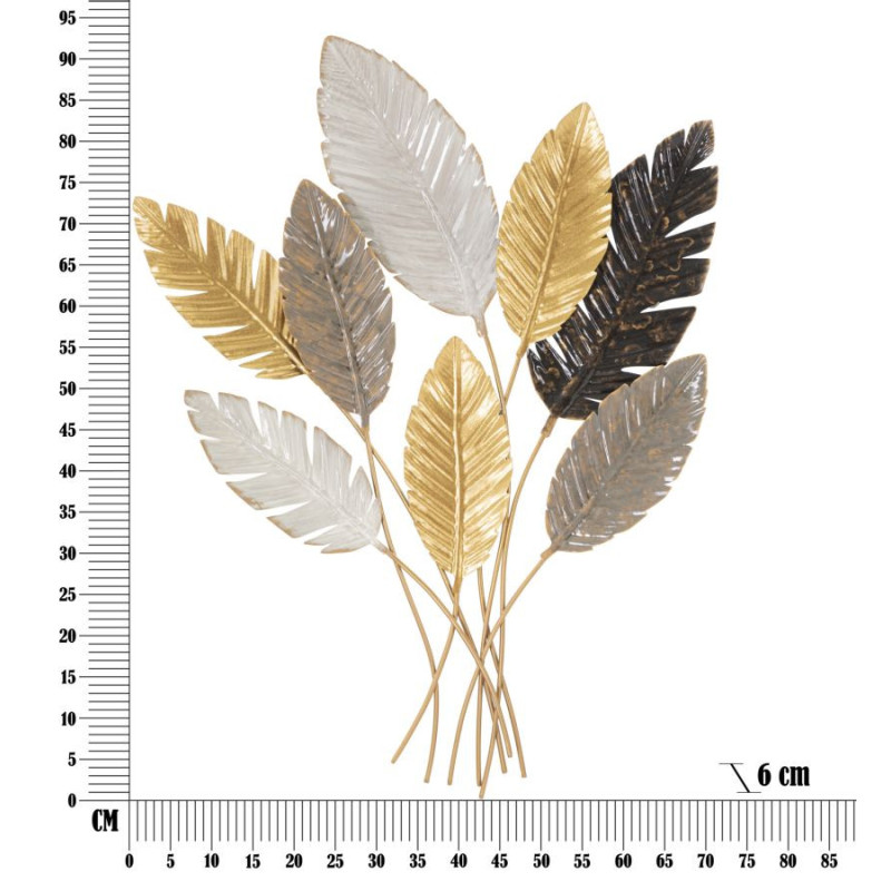 Grande Décoration murale design Feuilles tropicales Métal Doré Blanc cassé Marron Palmy H 93 cm 