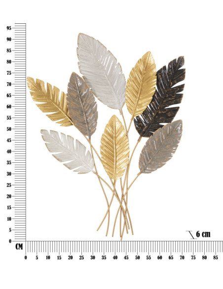 Grande Décoration murale design Feuilles tropicales Métal Doré Blanc cassé Marron Palmy H 93 cm 