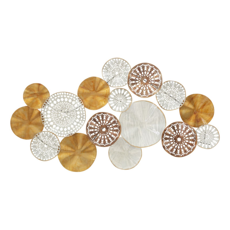 Grande Décoration murale design ethnique Mandalas Métal Doré Beige Marron Triby 125 cm 