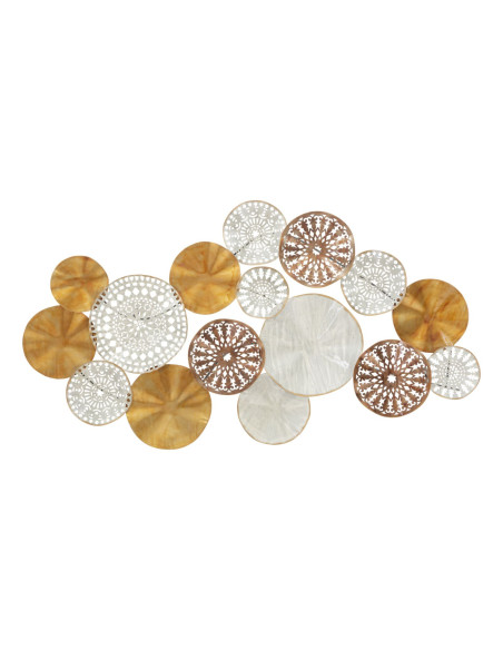 Grande Décoration murale design ethnique Mandalas Métal Doré Beige Marron Triby 125 cm 