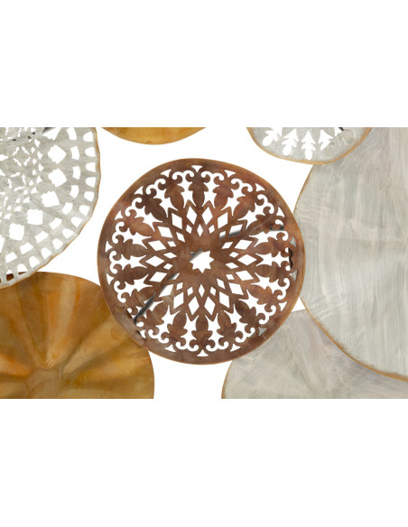 Grande Décoration murale design ethnique Mandalas Métal Doré Beige Marron Triby 125 cm 