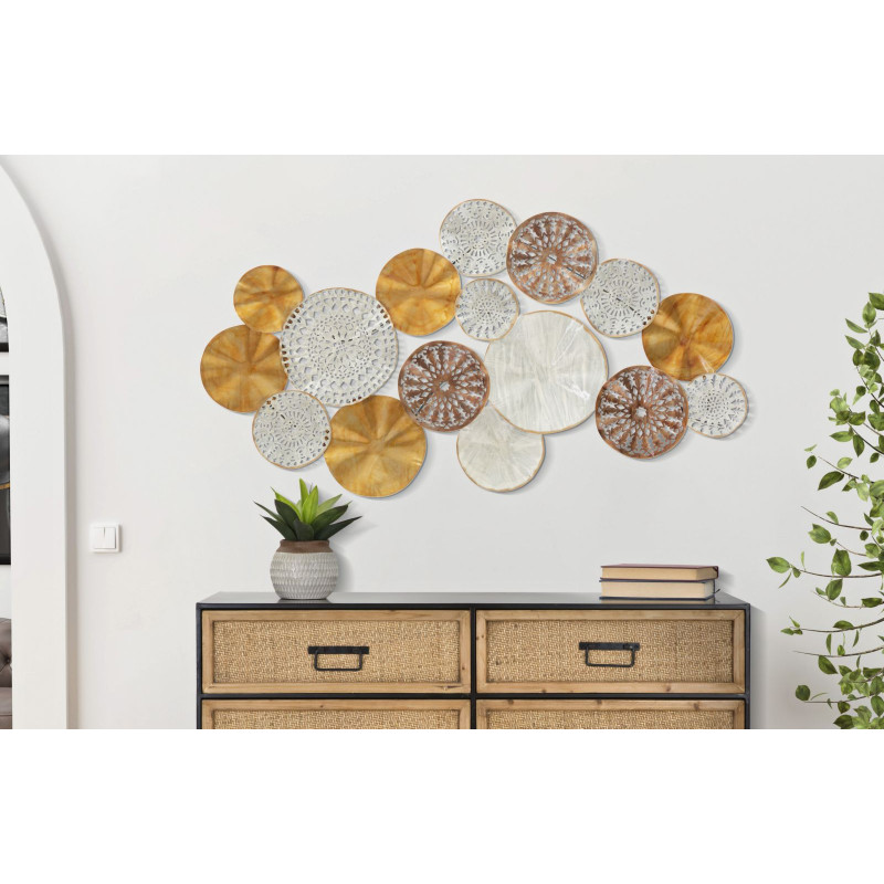 Grande Décoration murale design ethnique Mandalas Métal Doré Beige Marron Triby 125 cm 