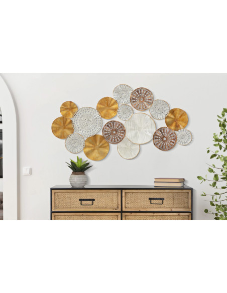 Grande Décoration murale design ethnique Mandalas Métal Doré Beige Marron Triby 125 cm 