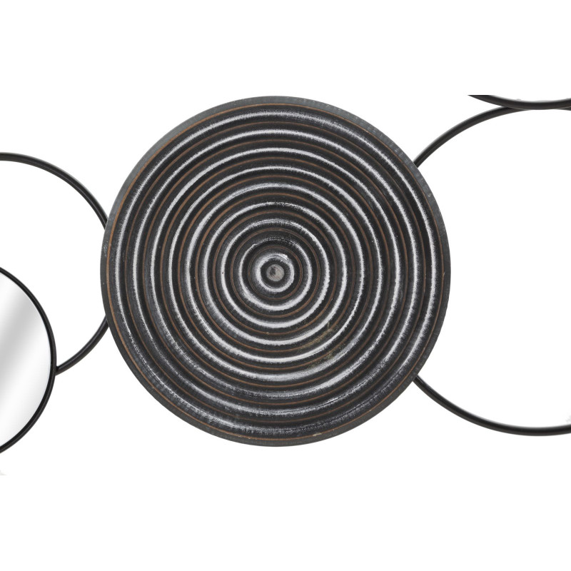 Grande Décoration murale design ethnique chic Métal Noir Rotin Naturel Tressé Miroir Triby 106 cm 