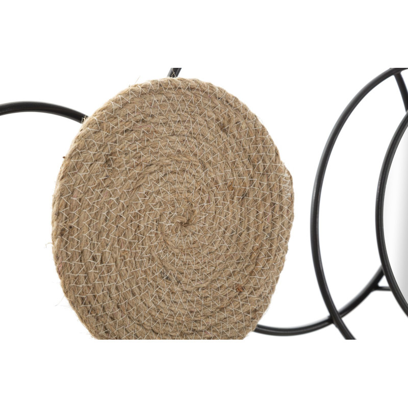 Grande Décoration murale design ethnique chic Métal Noir Rotin Naturel Tressé Miroir Triby 106 cm 