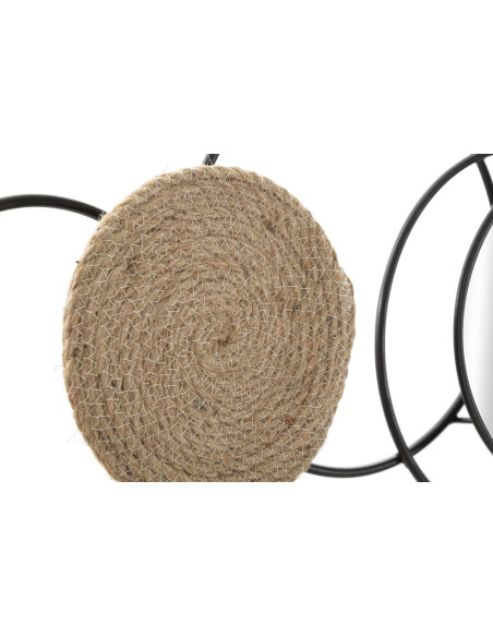 Grande Décoration murale design ethnique chic Métal Noir Rotin Naturel Tressé Miroir Triby 106 cm 