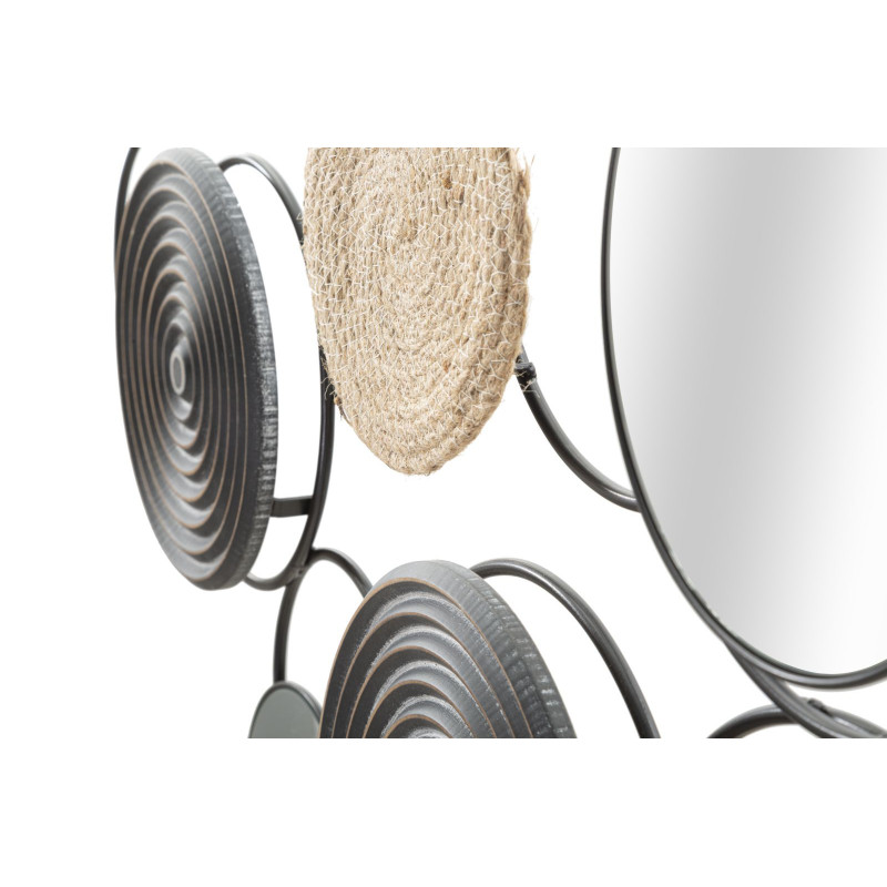 Grande Décoration murale design ethnique chic Métal Noir Rotin Naturel Tressé Miroir Triby 106 cm 