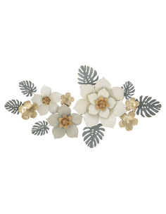 Décoration murale design chic Fleurs Métal Blanc Doré Vert Moty 134 cm 