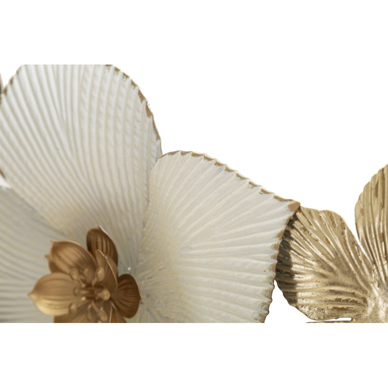 Décoration murale design chic Fleurs Métal Blanc Doré Vert Moty 134 cm 