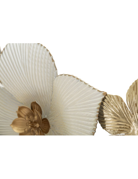 Décoration murale design chic Fleurs Métal Blanc Doré Vert Moty 134 cm 