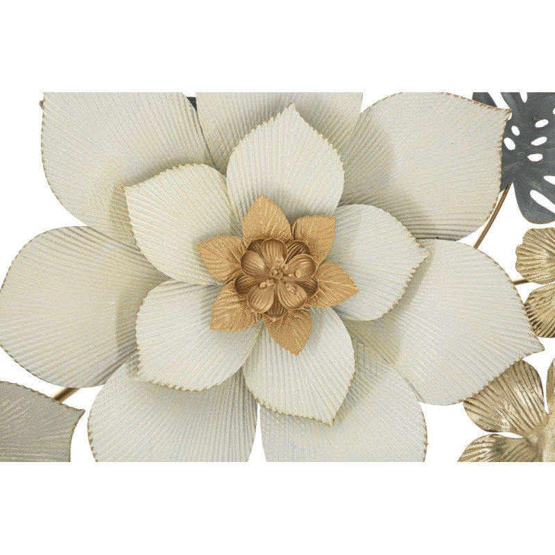 Décoration murale design chic Fleurs Métal Blanc Doré Vert Moty 134 cm 
