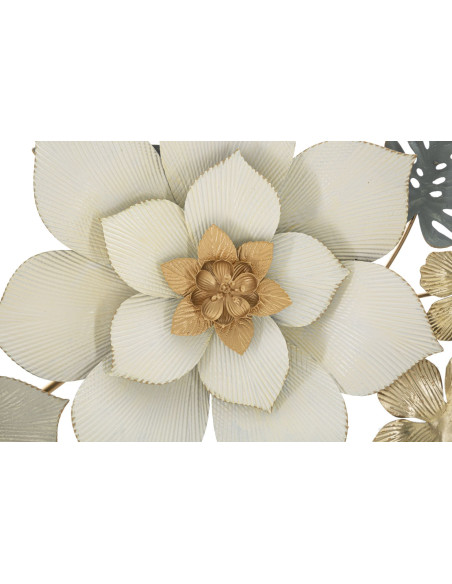 Décoration murale design chic Fleurs Métal Blanc Doré Vert Moty 134 cm 