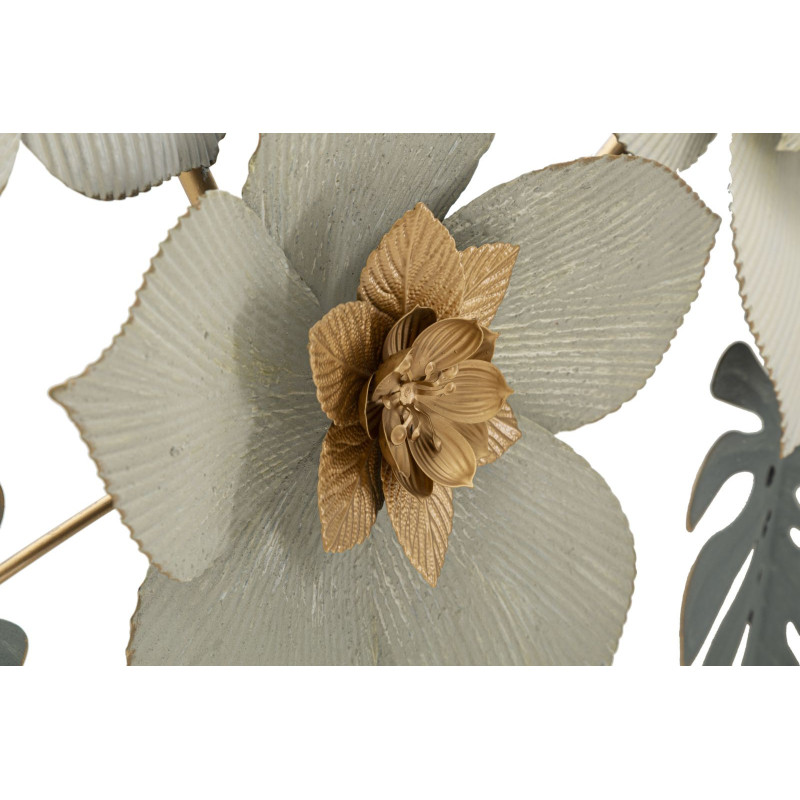 Décoration murale design chic Fleurs Métal Blanc Doré Vert Moty 134 cm 