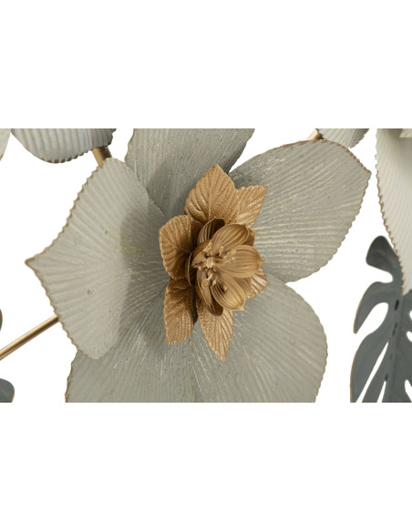 Décoration murale design chic Fleurs Métal Blanc Doré Vert Moty 134 cm 