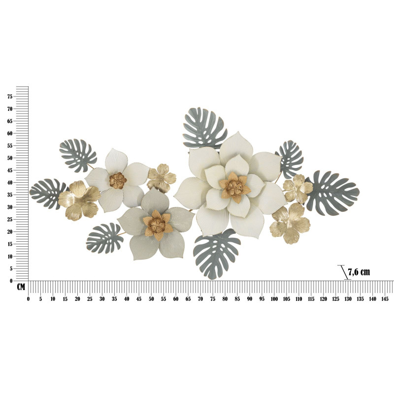 Décoration murale design chic Fleurs Métal Blanc Doré Vert Moty 134 cm 
